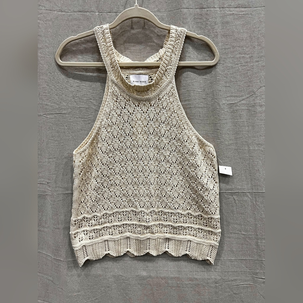 Pink Rose Crochet Knitted Halter Top Size Lg NWT